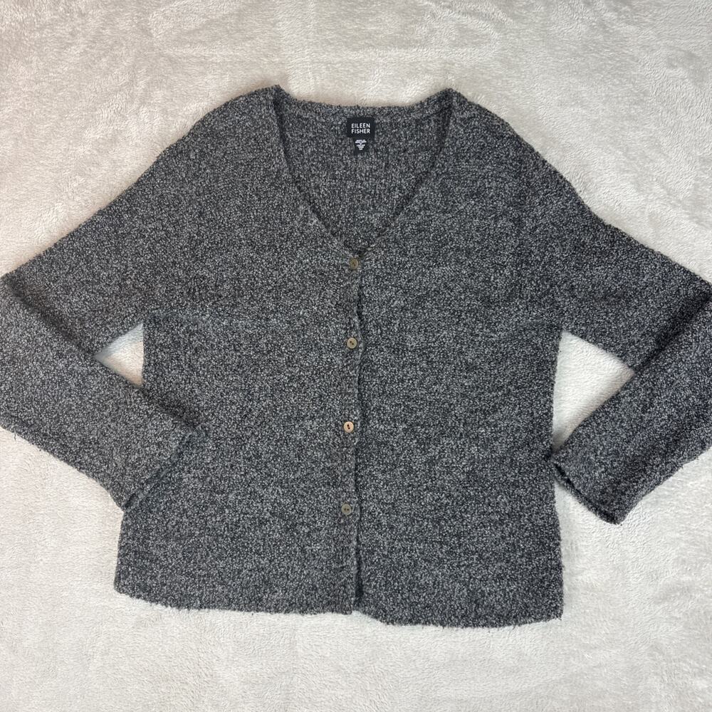 Eileen Fisher boucle fuzzy capsule career sweater Cardigan Wool Gray M womens
